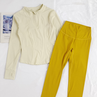 跑步健身外套训练透气运动服 套装 半拉链瑜伽服女春秋款 紧身长袖