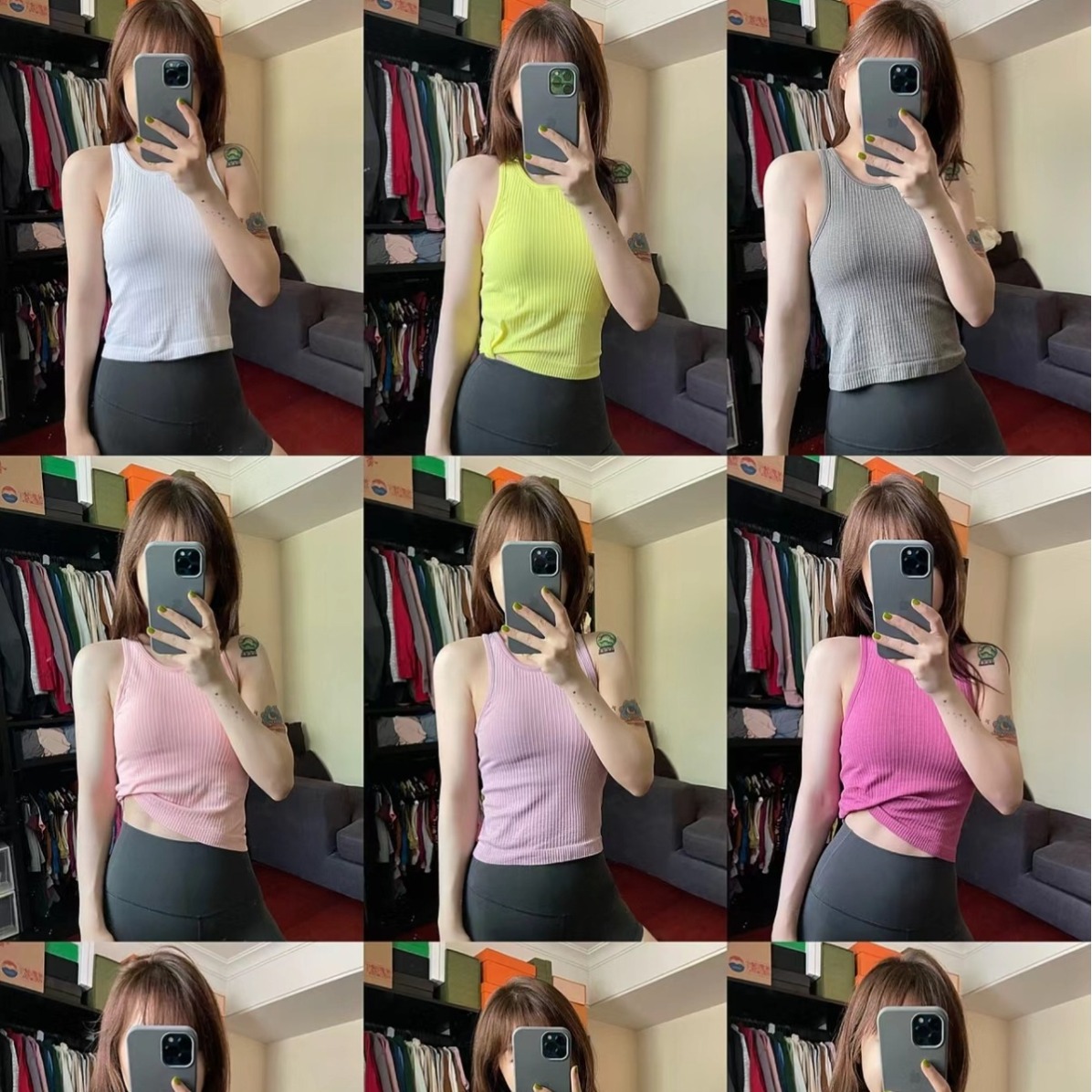 自留款！健身背心女夏紧身带胸垫显瘦瑜伽服跑步训练防震运动文胸
