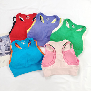 撞色假两件运动内衣高强度透气固定杯防震背心式 瑜伽美背健身背心