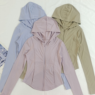 裸感连帽瑜伽服外套女拉链速干跑步健身服户外防晒显瘦运动长袖
