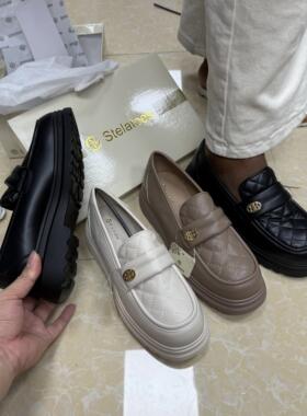 小众设计复古乐福鞋山茶花羊皮版春秋季女2cm新款一脚蹬百搭