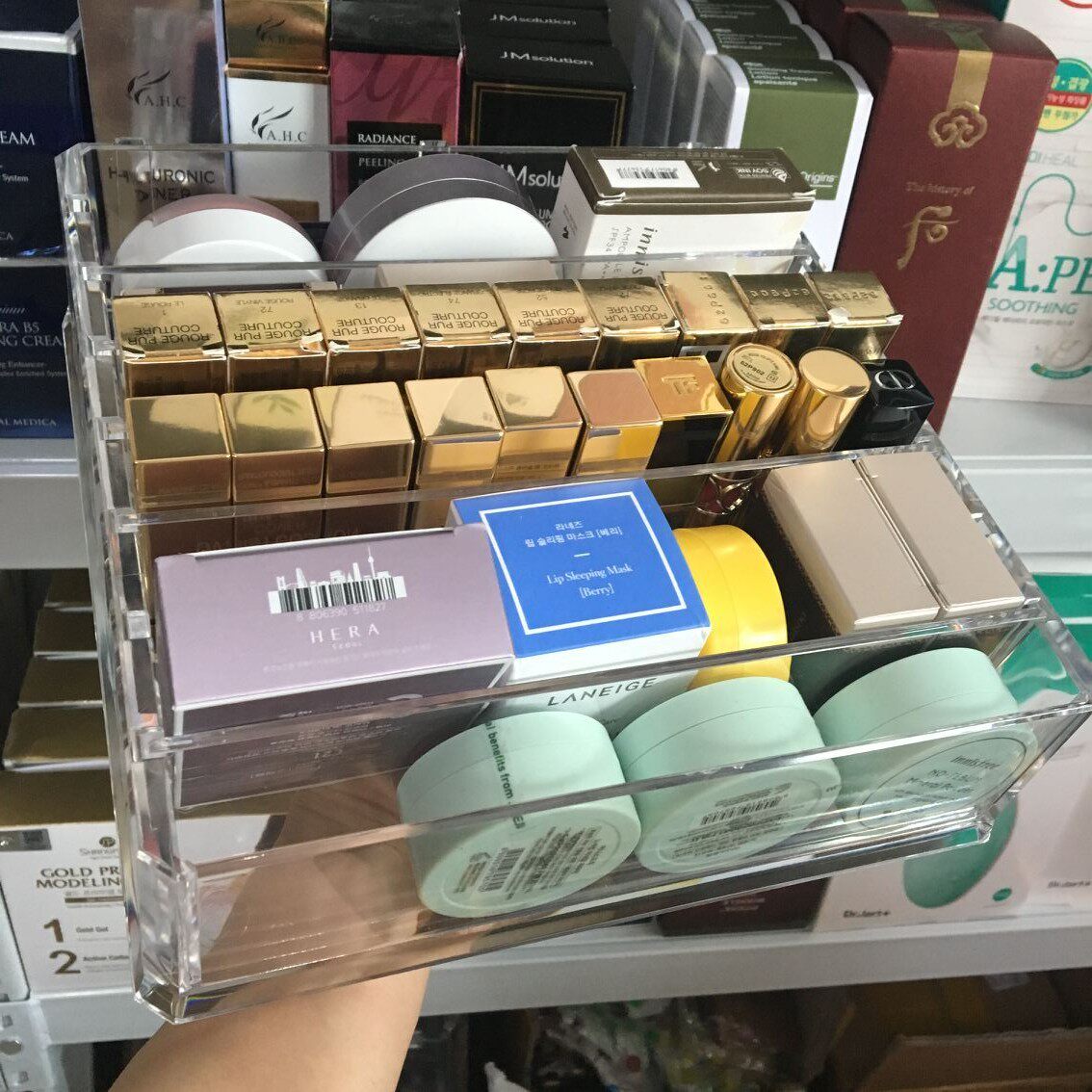 新品厚款粉饼展示架化妆品口红唇膏收纳盒女气垫腮红眼影盘可分隔