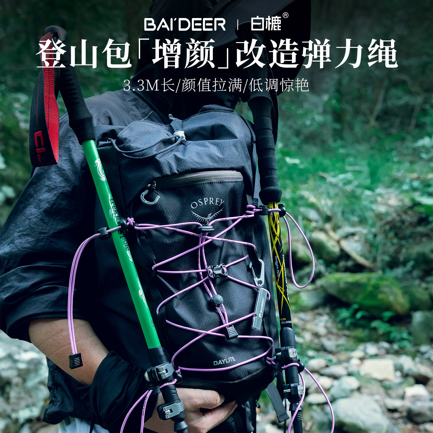 背包拓展松紧绳外挂配件户外登山包改造DIY弹力绳固定多功能挂扣图片