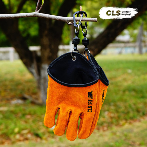 CLS户外隔热防烫BBQ手套头层牛皮野营生火烧烤防滑钓鱼防护手套