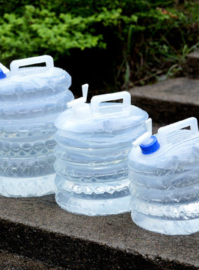 户外折叠水桶带水龙头车载PE食品级5L10L15L饮水袋野营伸缩储水桶