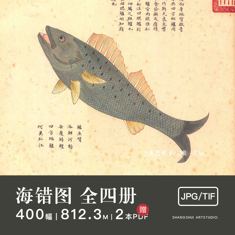 海错图|全集清代聂璜手绘海洋生物鱼虾蟹植物图谱插画电子版素材