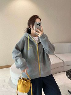 FLOWER2026春新款 卫衣外套 灰色加绒拼色开衫