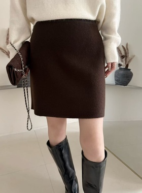 羊毛兔毛72335氛围感高腰显瘦包臀短裙时尚百搭别致A字半身裙靴裙