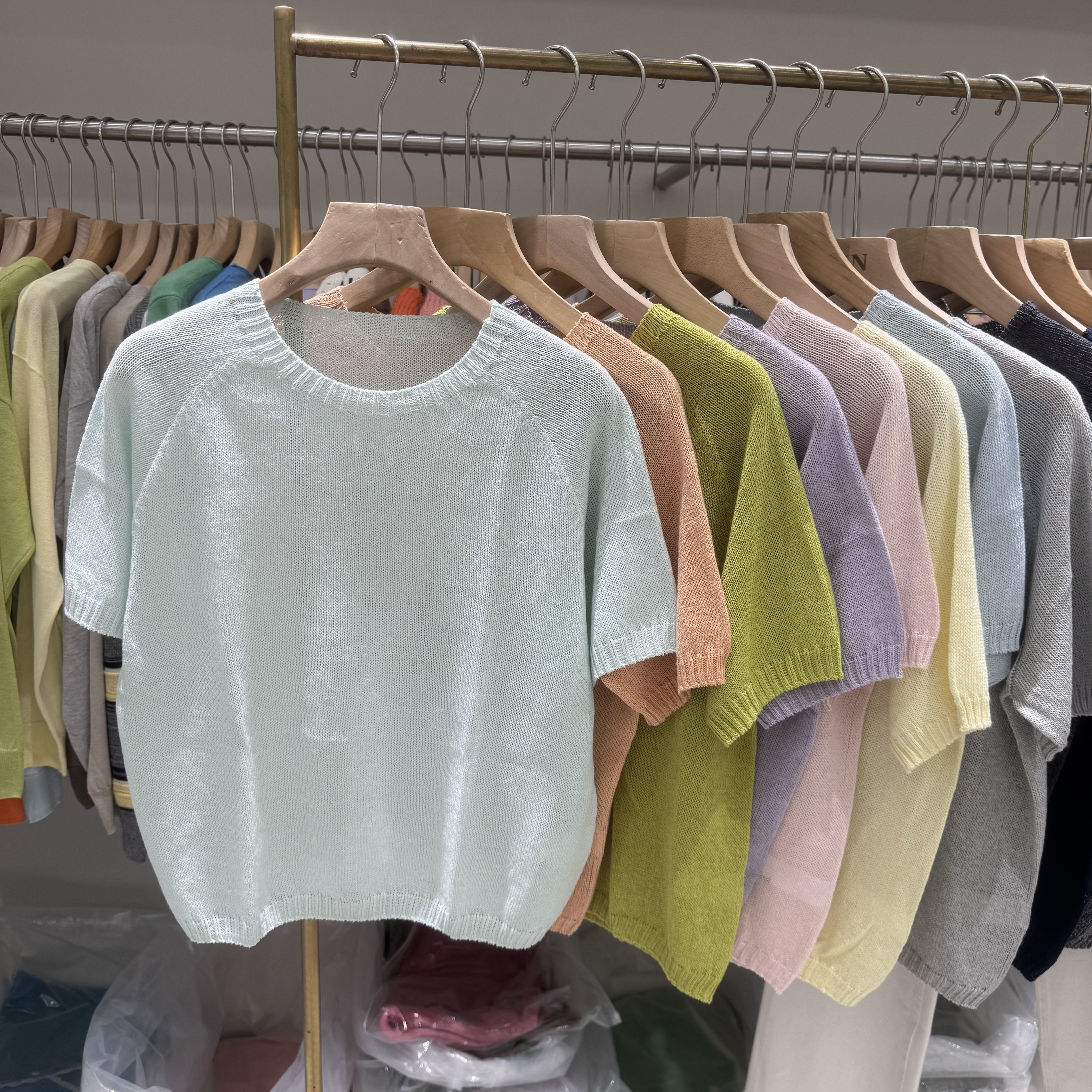 66372桑蚕丝和纸纱2026春新款韩版圆领短袖针织衫女百搭打底上衣