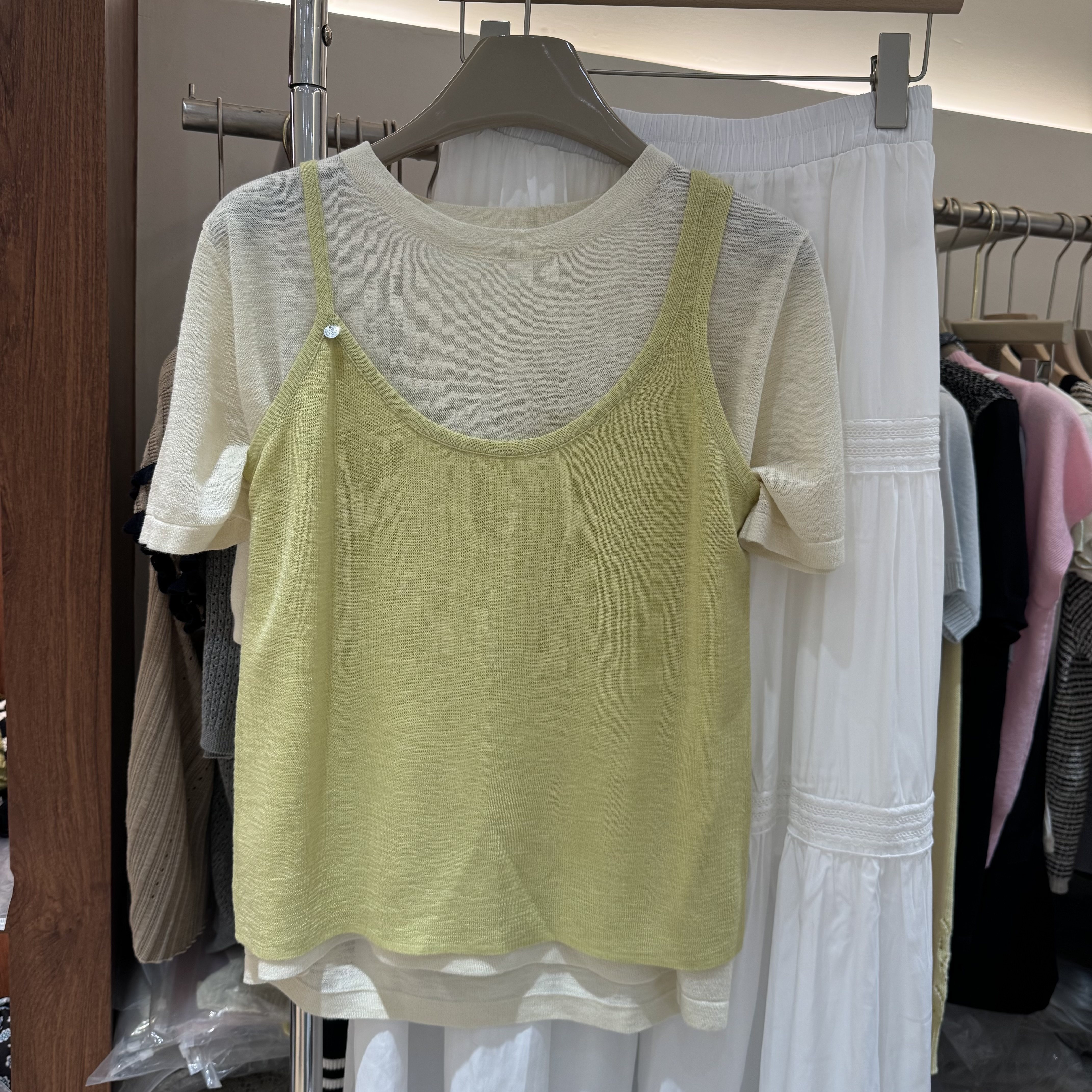 2026夏季新款镂空针织衫女假两件套头薄款叠穿背心设计感上衣