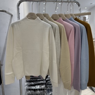 高支无缝一体全羊毛6666韩范简约基础款半高领打底衫宽松软糯毛衣