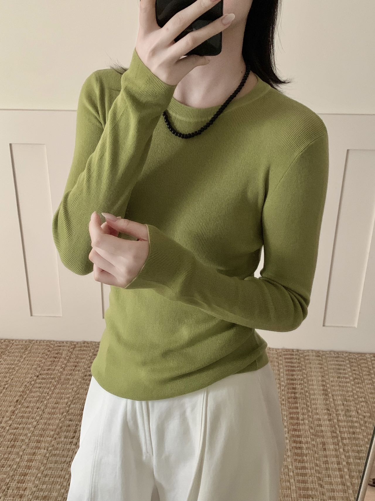 细羊毛2666韩系简约基础款圆领长袖针织衫时尚修身显瘦光板打底衫