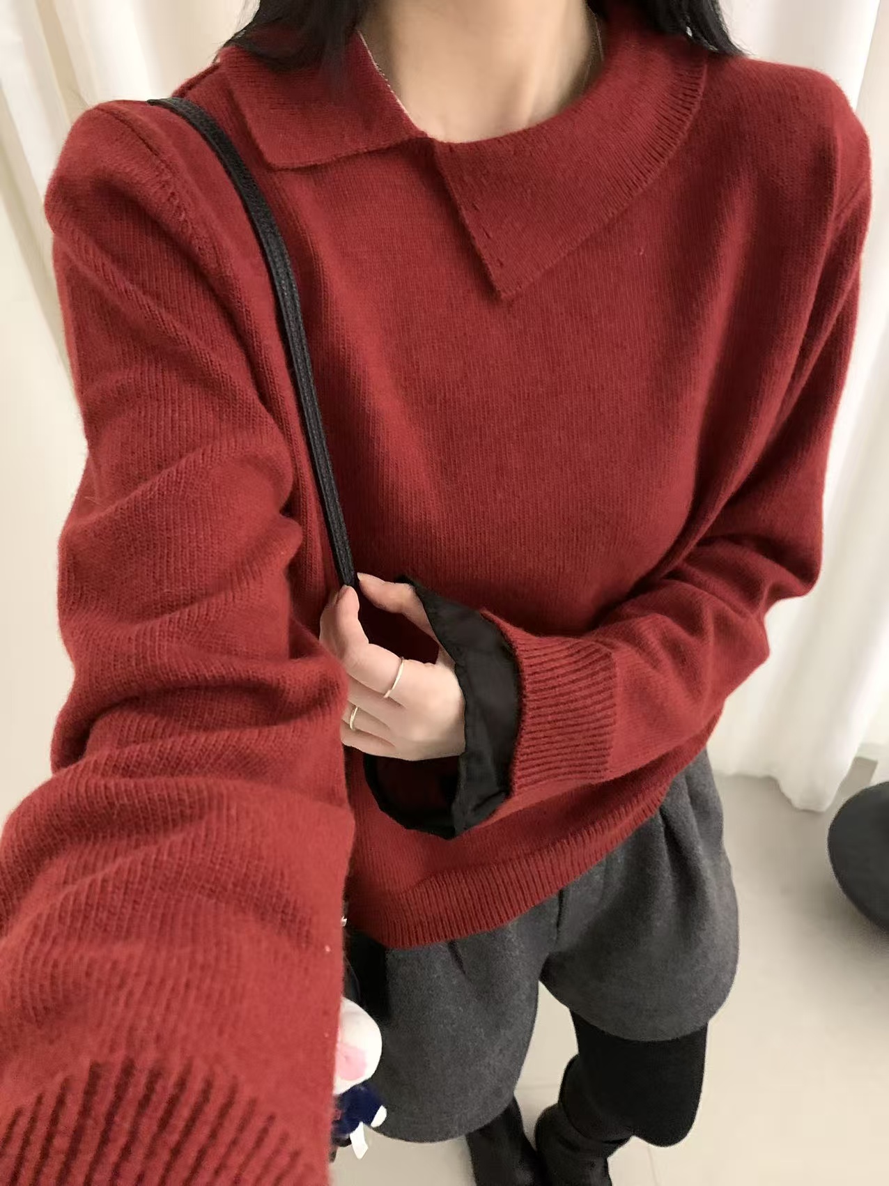 浣熊绒58327秋冬韩版宽松显瘦翻领设计感针织衫女软糯百搭毛衣潮