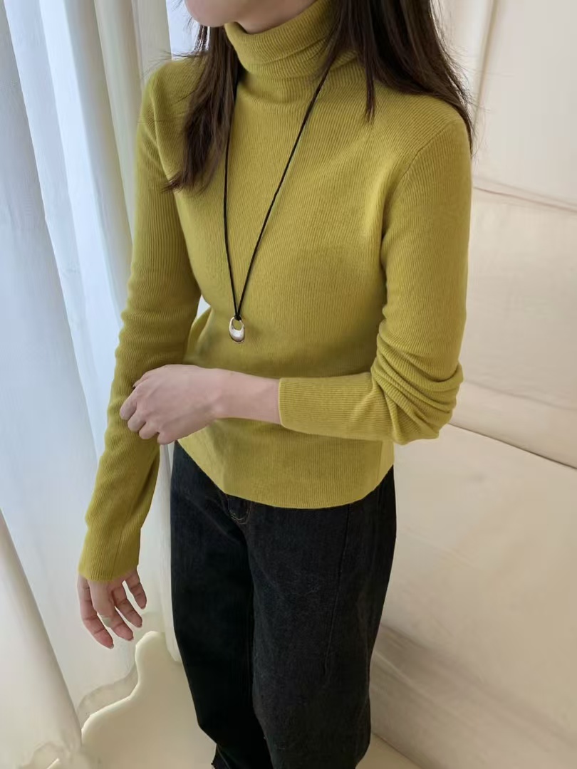 高支全羊毛堆堆领高领薄款柔软打底针织衫纯色基础款毛衣女1316