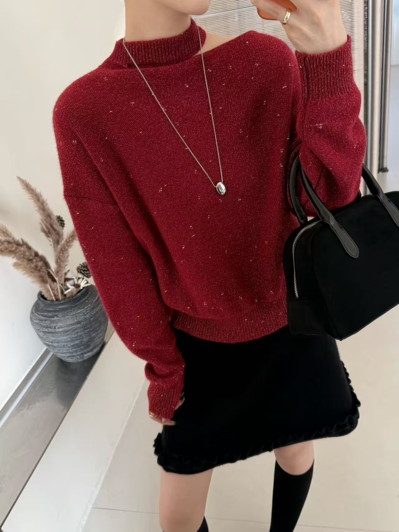 羊驼绒金丝亮片挂脖毛衣2025秋冬新款韩版宽松显瘦亮片针织衫女