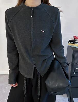 欧货德绒立领刺绣小狗双拉链卫衣外套女秋冬修身显瘦百搭开衫上衣
