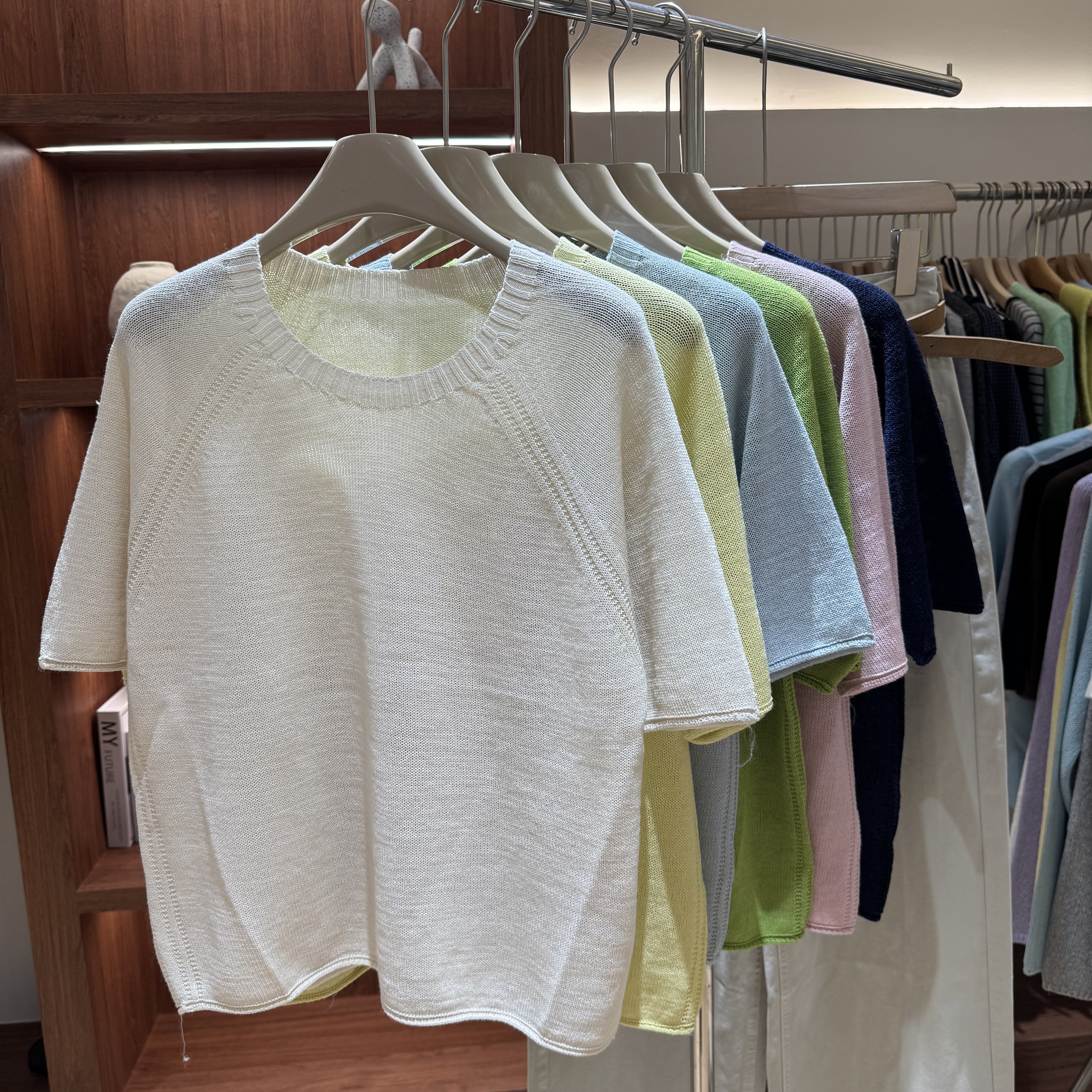 高级感和纸纱针织衫女短袖2026春夏新款韩系圆领简约舒适百搭上衣