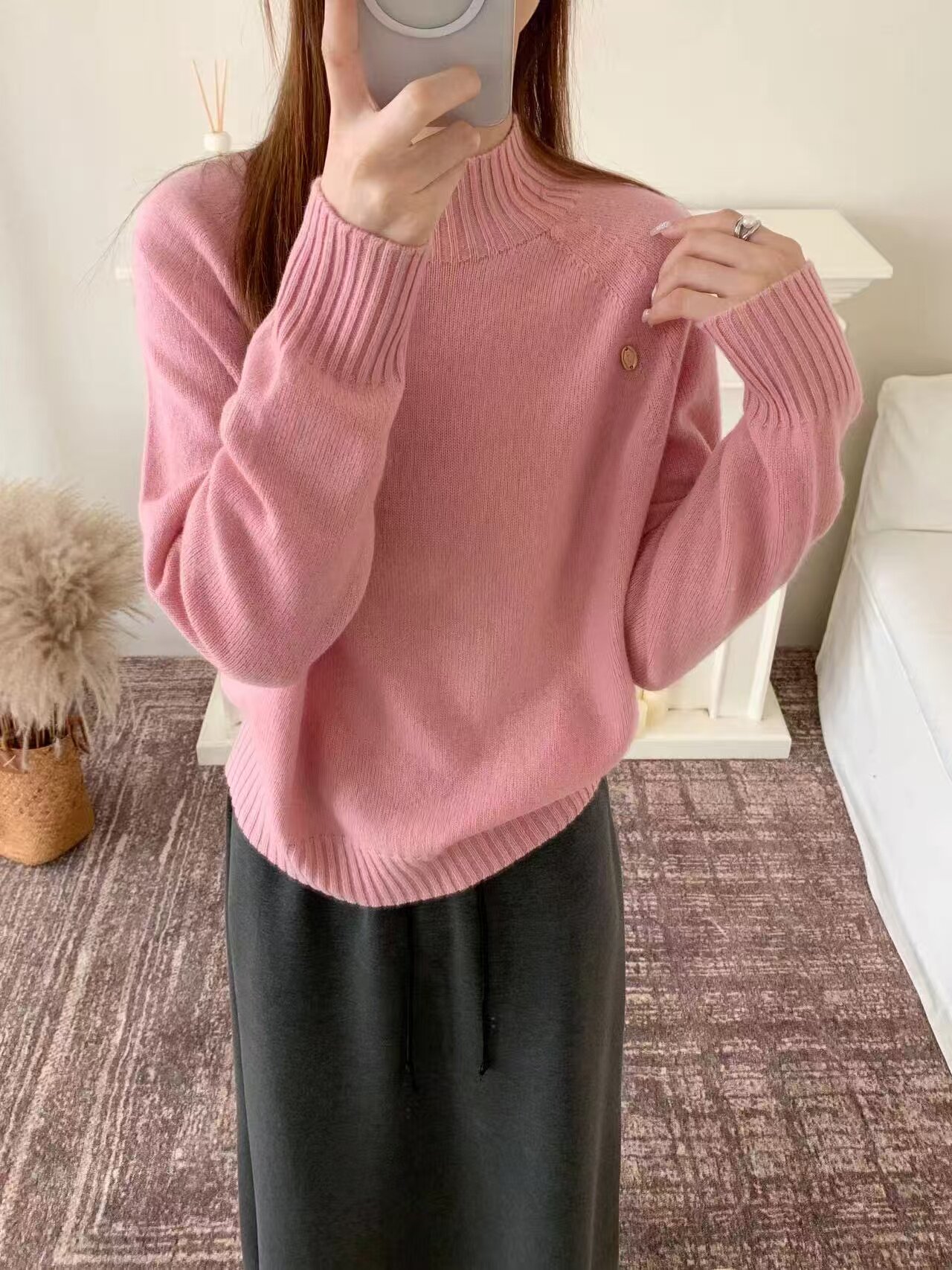 无缝一体全羊毛100%半高领毛衣女套头2025秋冬新款简约宽松针织衫