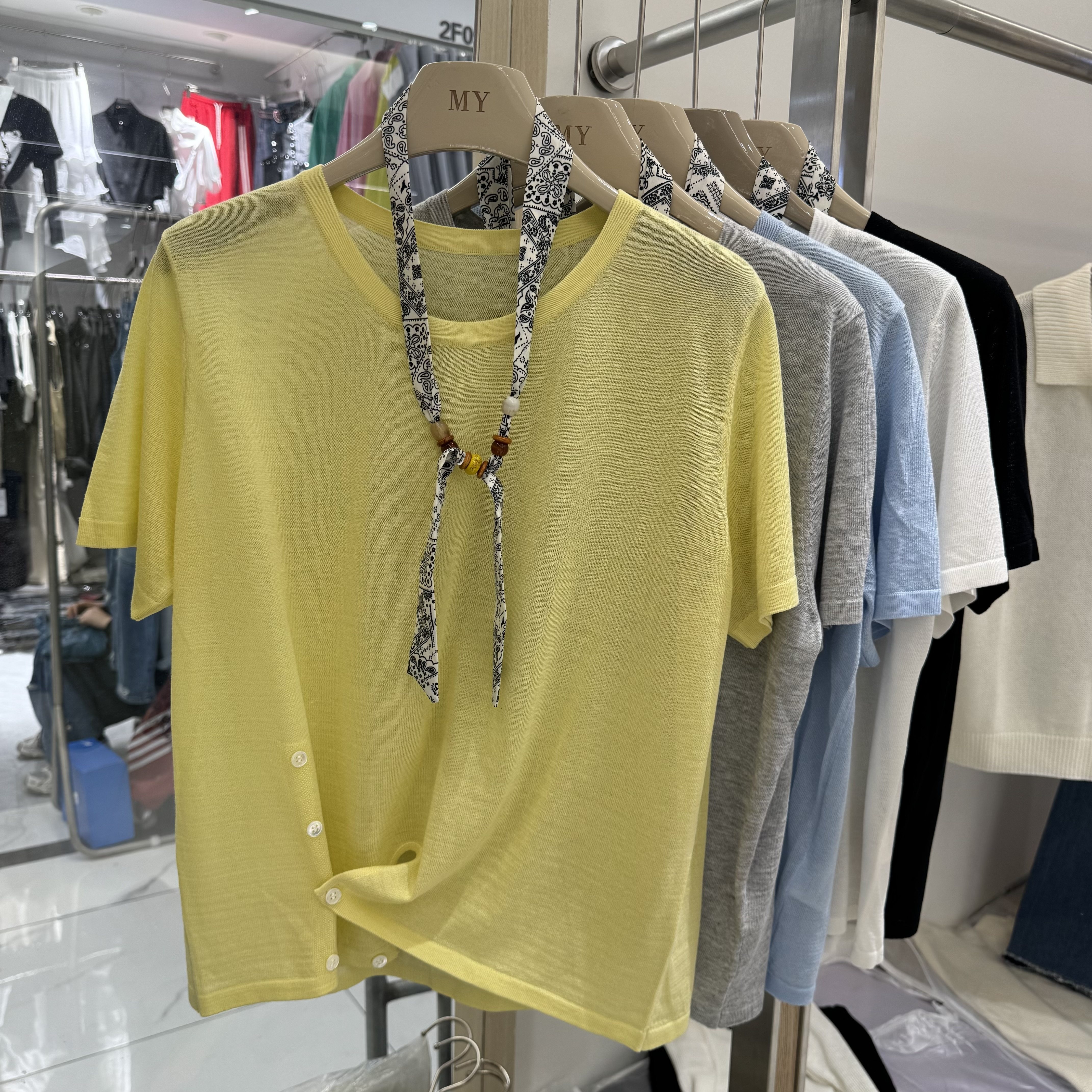 丝巾短袖针织衫女显瘦毛衣两件套上衣冰丝薄款亚麻夏季时尚设计感