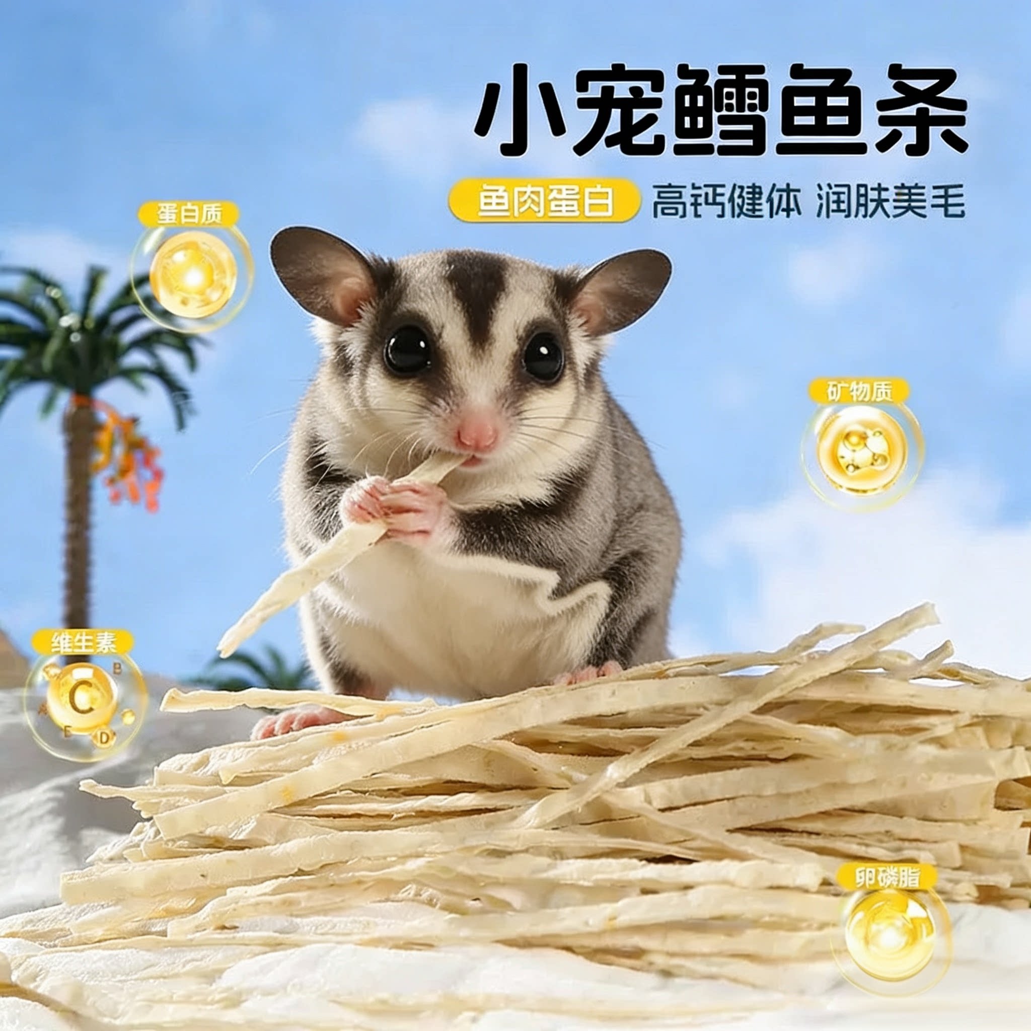 蜜袋鼯零食鳕鱼条金丝熊花枝鼠松鼠仓鼠粮食饲料小宠用品宠物食物