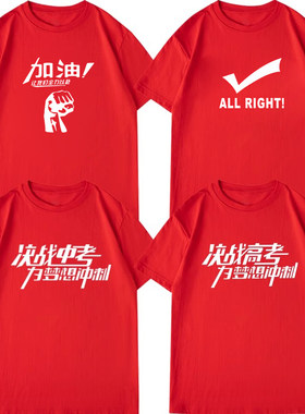 中考高考加油红色短袖T恤纯棉