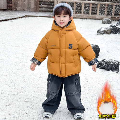 儿童羽绒棉服男童短款加厚连帽