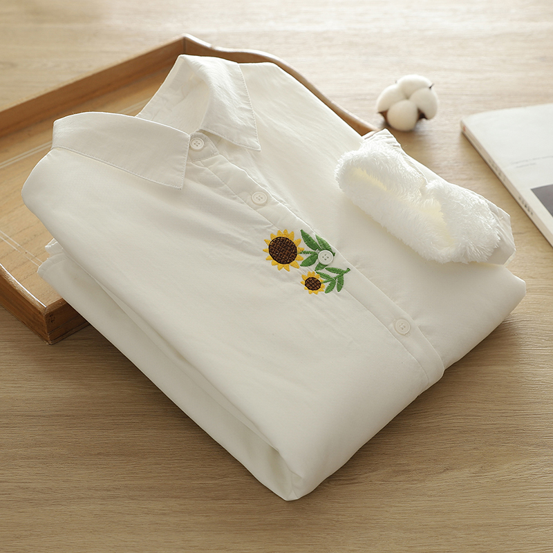 小个子加绒加厚纯棉刺绣秋冬季保暖长袖衬衣打底中性男女小码衬衫