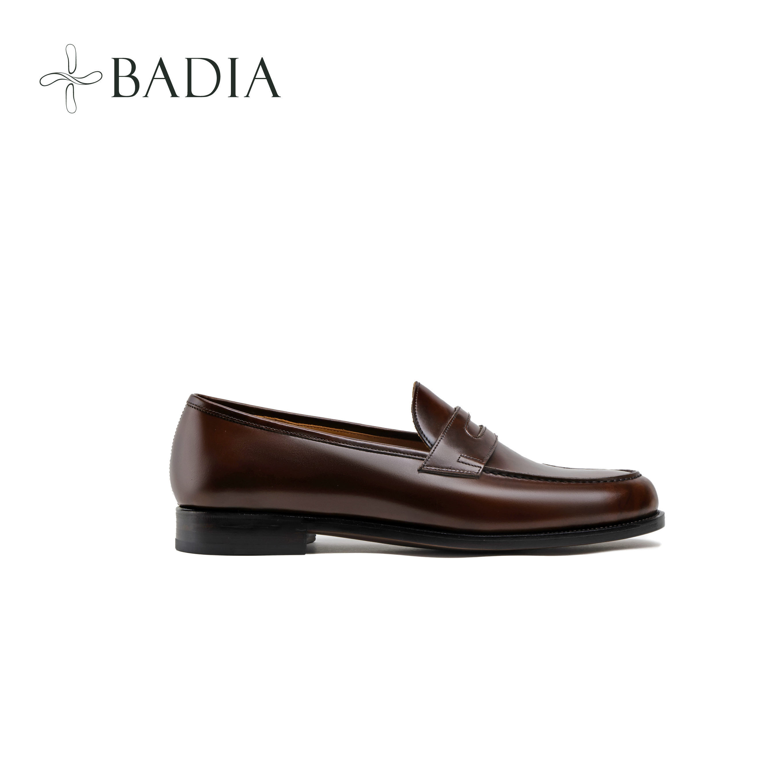 Badia Shoes手缝沿条深棕博物馆手工擦色便士乐福鞋牛皮大底