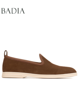 男款圆头头层牛反绒皮乐福鞋舒适休闲天然橡胶底