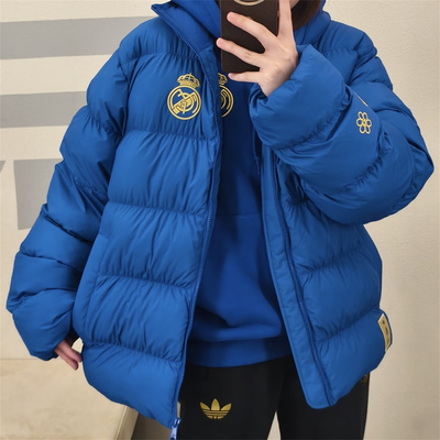 Adidas三叶草 皇马中国马年限定运动休闲足球连帽棉服外套 JZ2238