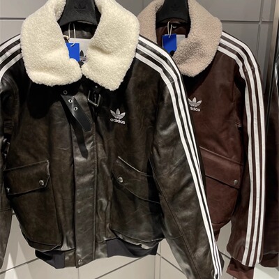 三叶草 运动休闲潮流皮衣毛领羊羔绒棉服夹克外套 KF3691 KF3692