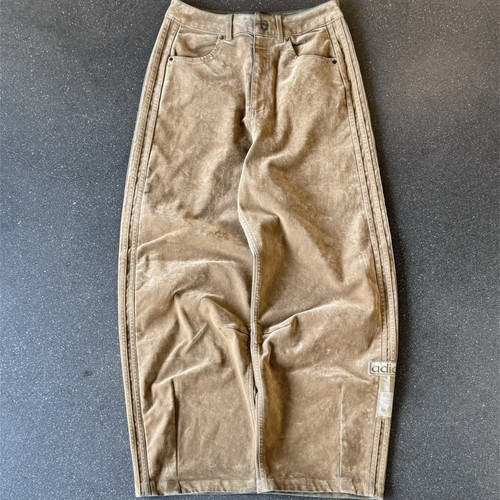 Adidas三叶草 女子运动休闲潮流刺绣宽松工装绒面直筒长裤 JY2395