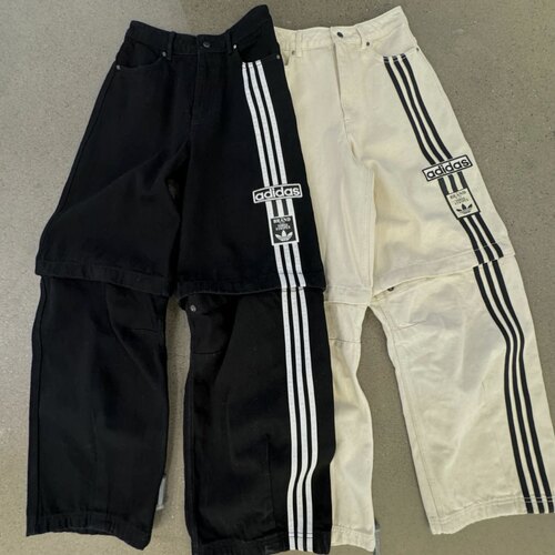 Adidas三叶草 女子运动潮流街头可拆卸阔腿牛仔裤 JD0082 JD5618