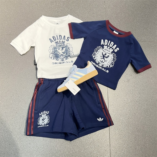 Adidas三叶草 女子运动潮流复古短袖T恤短裤JZ0851 JW6033 JW6065