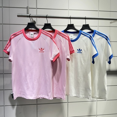 Adidas三叶草 男女运动休闲潮流经典三条纹短袖T恤 KR0291 KR0292