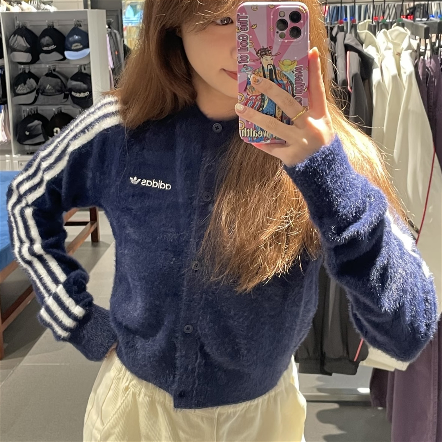 Adidas三叶草 女子运动休闲潮流宽松针织衫毛衣开衫外套 JW3644