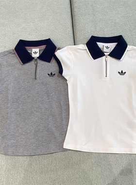 Adidas三叶草 女子运动休闲潮流半拉链POLO短袖T恤 KS7357 KS7358