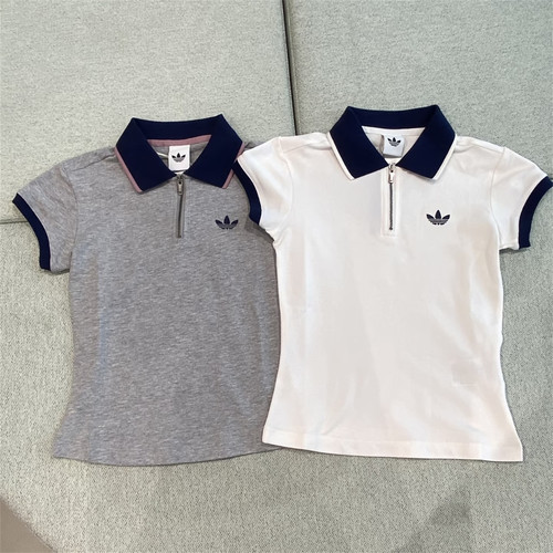 Adidas三叶草 女子运动休闲潮流半拉链POLO短袖T恤 KS7357 KS7358