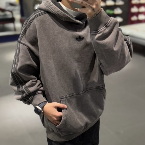 Adidas三叶草 男女运动休闲潮流复古做旧宽松连帽卫衣帽衫 JD0245