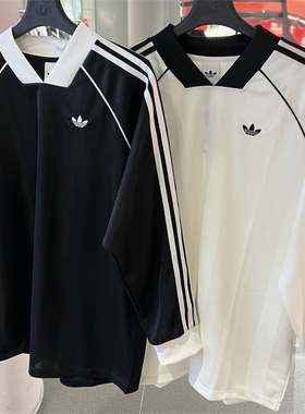 Adidas三叶草 女子运动休闲潮流V领三条纹长袖T恤 KD2897 KG3711