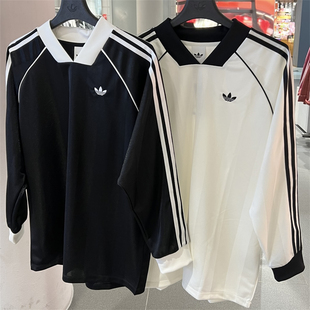Adidas三叶草 女子运动休闲潮流V领三条纹长袖T恤 KD2897 KG3711