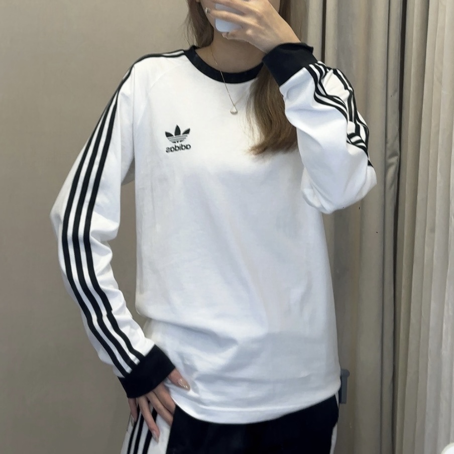 Adidas三叶草 男女运动休闲潮流复古条纹长袖T恤 IA4879 IA4877