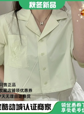 中国李宁 LNOC夏季女子运动休闲潮流刺绣口袋短袖衬衫T恤 ASHT030