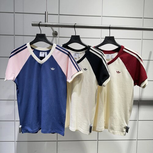 Adidas三叶草 女子运动休闲潮流V领宽松短袖T恤 KE6163 KF0316