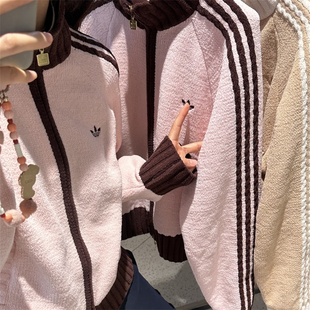 Adidas三叶草 女子运动休闲潮流复古针织夹克外套 KV8866 KV8867