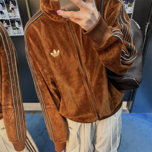 Adidas三叶草 男女运动休闲潮流复古丝绒夹克外套 KS7459 KS4094