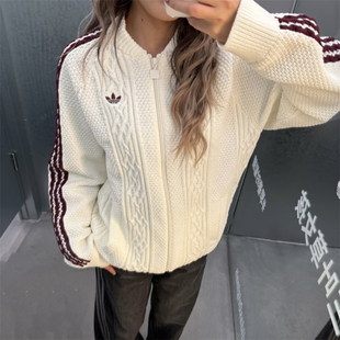 Adidas三叶草 女子运动休闲潮流宽松针织衫毛衣夹克外套 KS7804