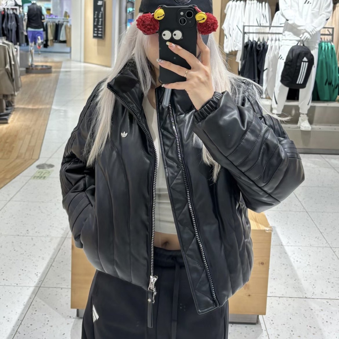 Adidas三叶草 女子运动休闲潮流仿皮羽绒服外套 JD3790 JD3791