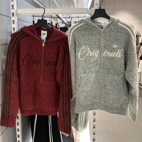 Adidas三叶草 男女运动休闲潮流针织连帽夹克外套 KT0717 KT0718