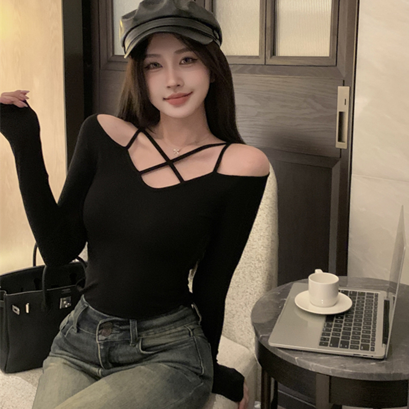性感露肩上衣棉女性感长袖吊带